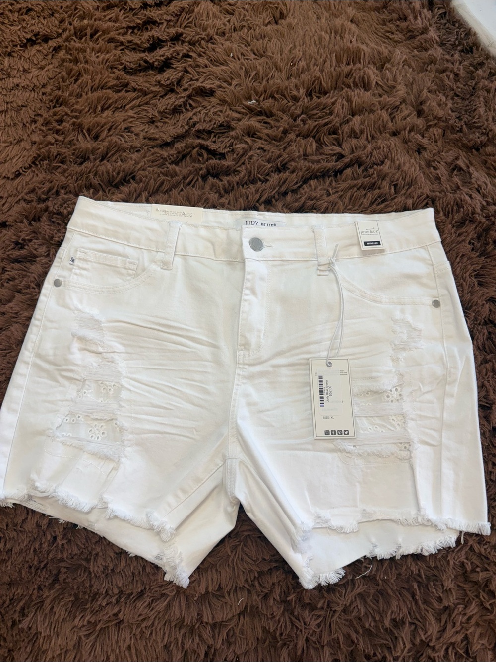 Judy Blue White Distressed Mid-Rise Denim Shorts